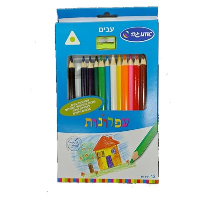 12 עפרונות עבים צבעוניים כולל מחדד